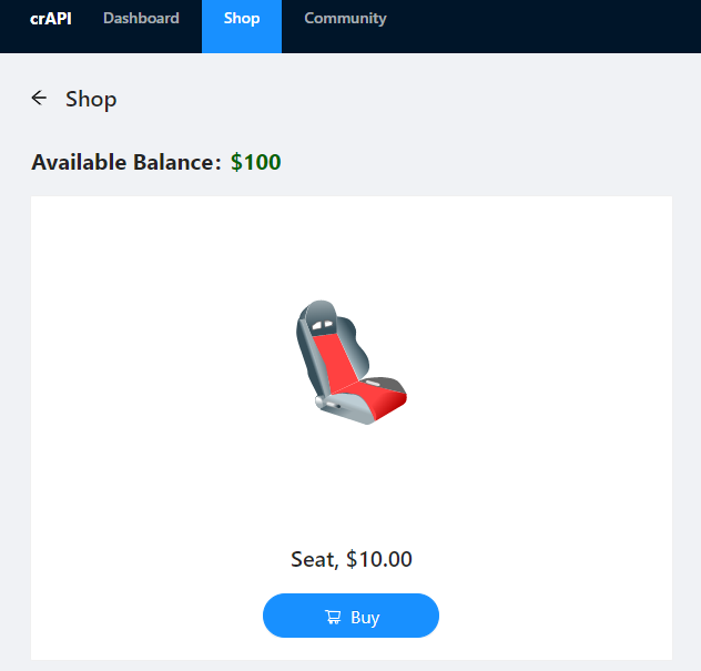 Screenshot of crAPI shop